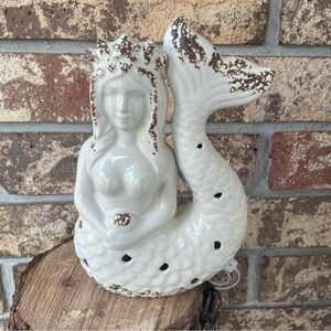 Mermaid Nightlight Works! 9” Tall 6” Wide Brown & Cream Beauty! Excellent!